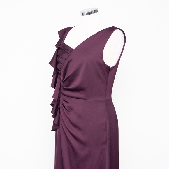 DKNY One-Shoulder Ruffle Satin Evening Gown — Size 8, Color: Purple - Picture 9 of 11